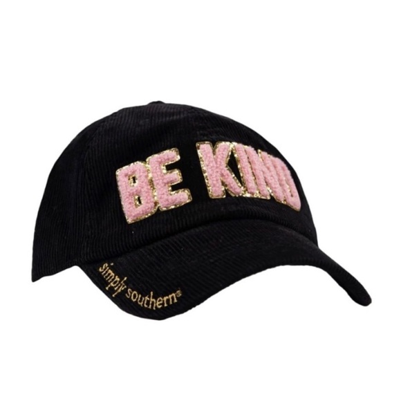 Simply Southern Corduroy Blue Sparkle Puff Letter BE KIND Hat NWT - Picture 1 of 3
